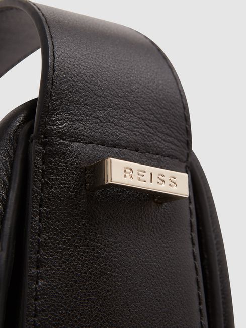 Reiss Black Cleo Leather Saddle Bag
