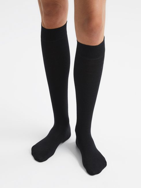 Reiss Black Celine High Fine Wool Knee High Socks