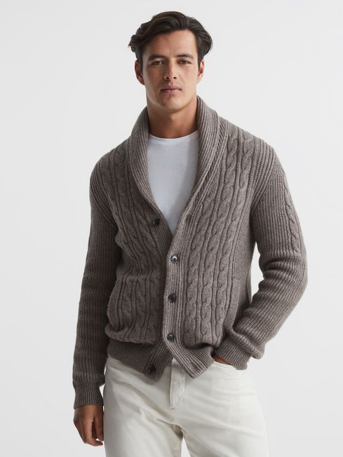 Reiss Romash Shawl Collar Cable Knit Wool Cashmere Cardigan | REISS USA