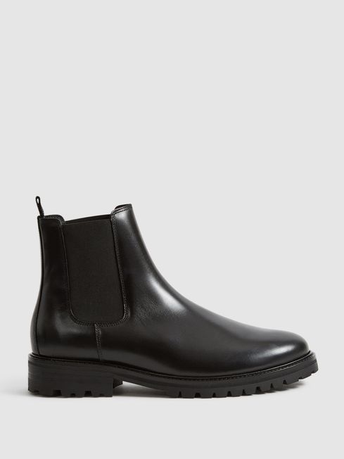 Reiss Black Chiltern Leather Chelsea Boots
