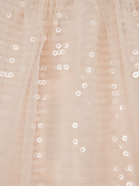 Senior Sequin Midi Skirt in Pale Pink