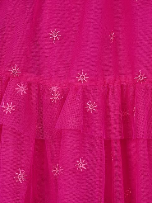 Reiss Bright Pink Fifi Senior Tulle Embroidered Dress