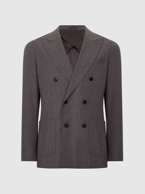 Reiss Mocha Trip Double Breasted Slim Fit Textured Blazer