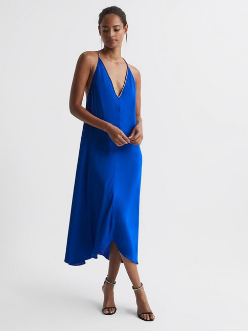 Reiss Cobalt Blue Mila Embellished Strap Midi Dress