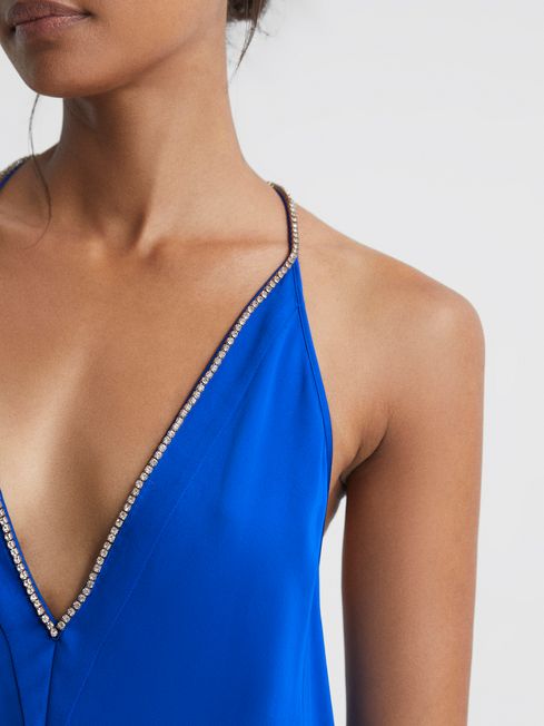 Reiss Cobalt Blue Mila Embellished Strap Midi Dress