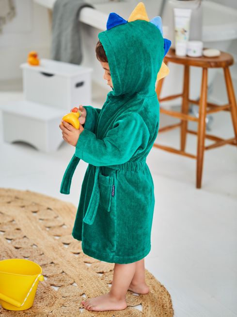 JoJo Maman Bébé Green Dinosaur Cotton Towelling Robe