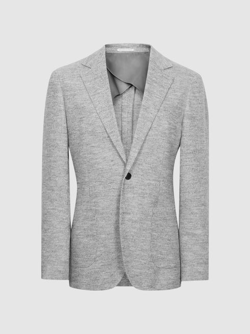 Reiss Grey Bibbington Single Breasted Slim Fit Brushed Puppytooth Blazer