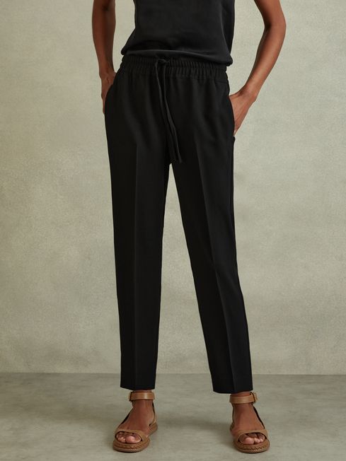 Reiss Black Hailey Petite Tapered Pull On Trousers