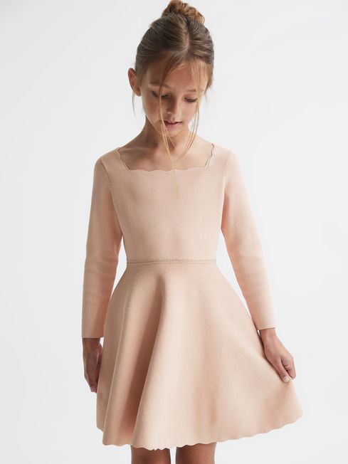 Reiss Pale Pink Marnie Junior Square Neck Knitted Dress