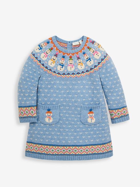 Blue Snowman Fairisle Pattern Knitted Dress JoJo Maman Bebe USA