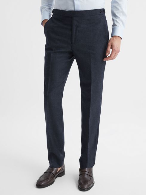 Reiss Navy Dunn Slim Fit Wool Textured Trousers