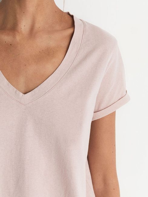 Cotton Jersey V-Neck T-Shirt in Light Pink