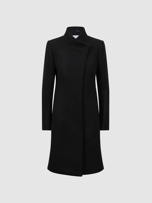 Reiss Black Mia Petite Wool Blend Mid Length Coat