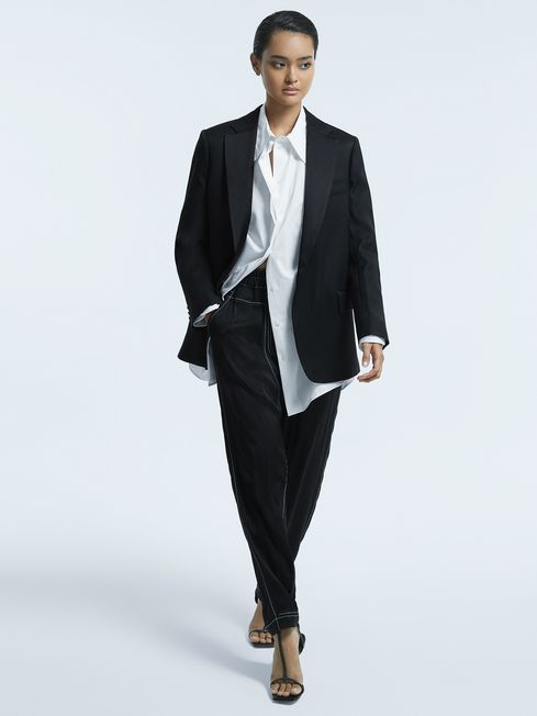 Reiss Black Georgina Atelier Italian Relaxed Contrast Stitch Drawstring Trousers