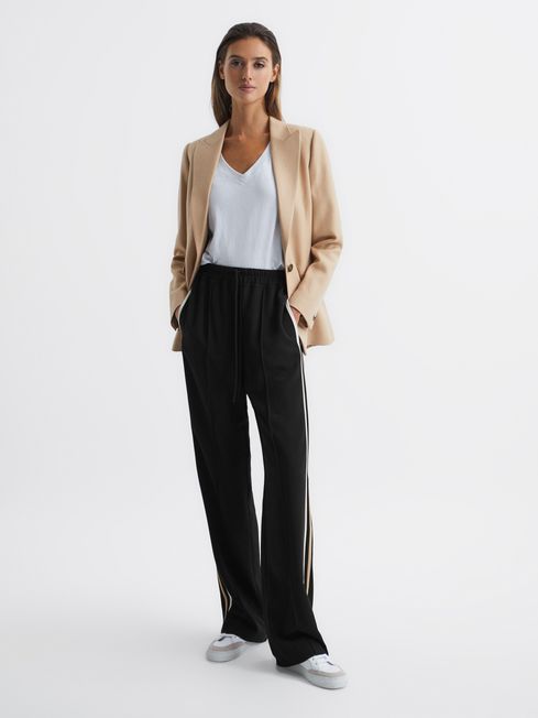 Wide Leg Pull On Trousers in Black REISS USA