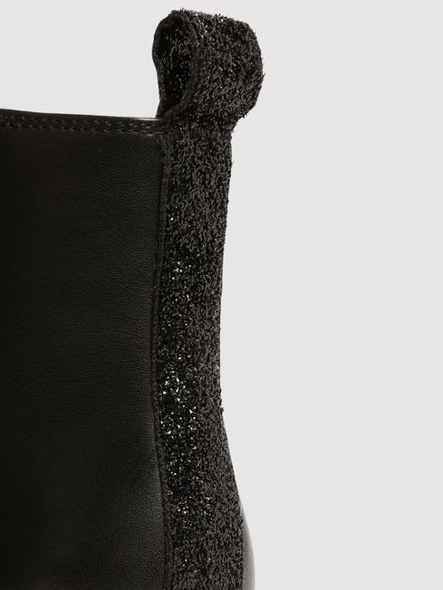 Reiss Black Mia Leather Sparkle Chelsea Boots