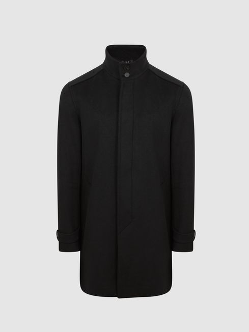 Reiss Black Moat Wool Blend Overcoat