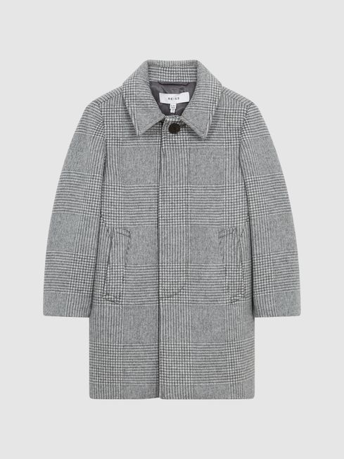 Grey check shop overcoat