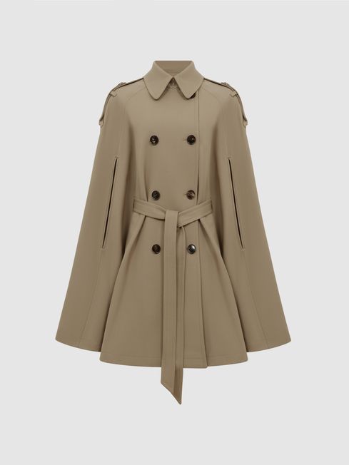 Caped wool-blend coat