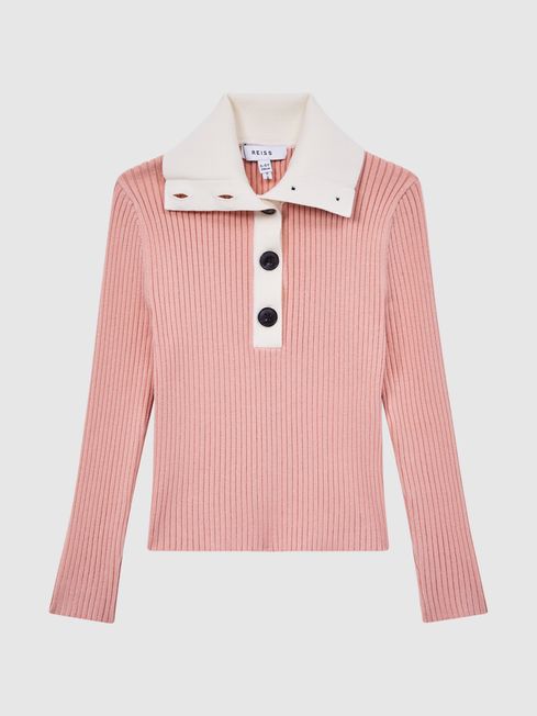 Reiss Pink Maia Senior Colourblock Knitted Top