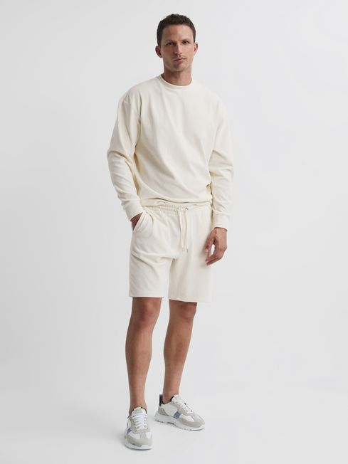 Reiss Off-White Jonty Jersey Cord Drawstring Waist Shorts