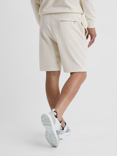 Reiss Off-White Jonty Jersey Cord Drawstring Waist Shorts