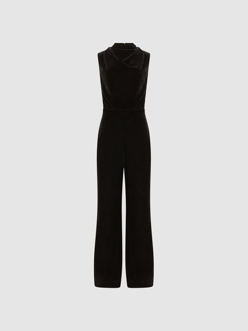 Reiss Diane Sleeveless Velvet Jumpsuit REISS USA