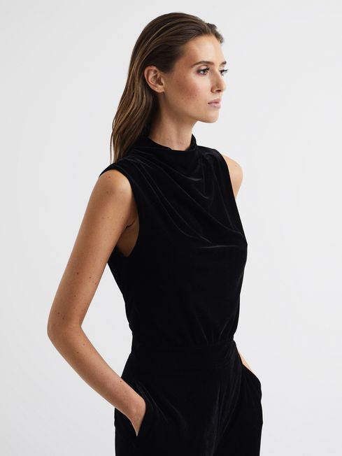 Reiss black velvet jumpsuit discount