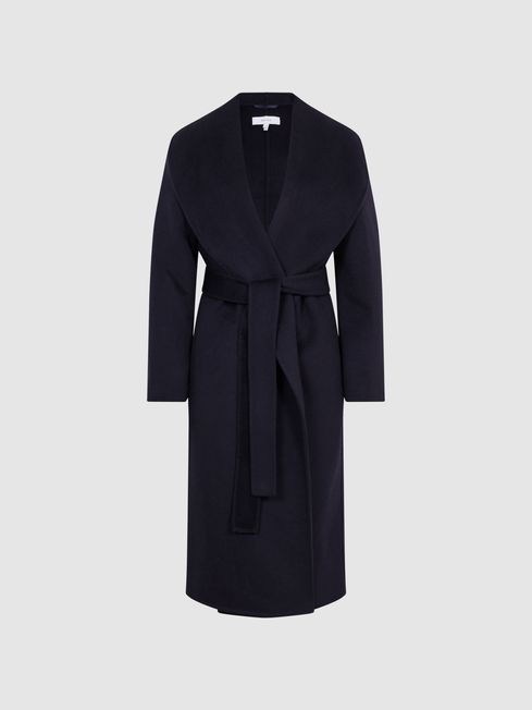 Navy wrap wool coat cheap