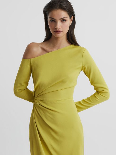 Reiss Lime Nadia Off Shoulder Drape Midi Dress