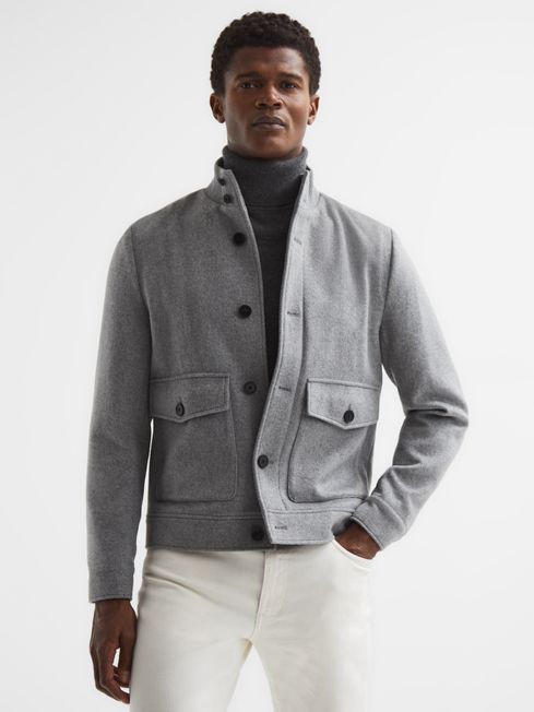 Reiss Soft Grey Vienna Wool Button Through Jacket
