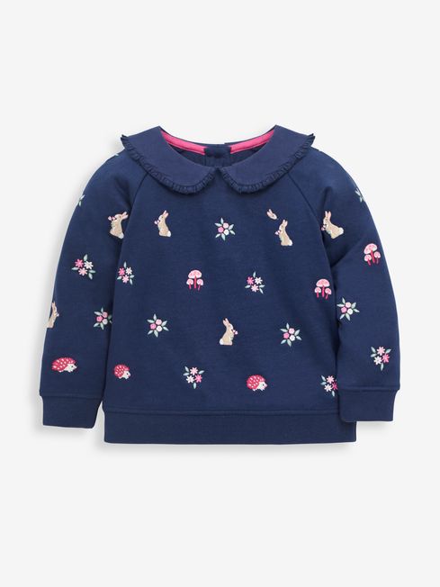 JoJo Maman Bébé Navy Bunny Embroidered Sweatshirt with Collar