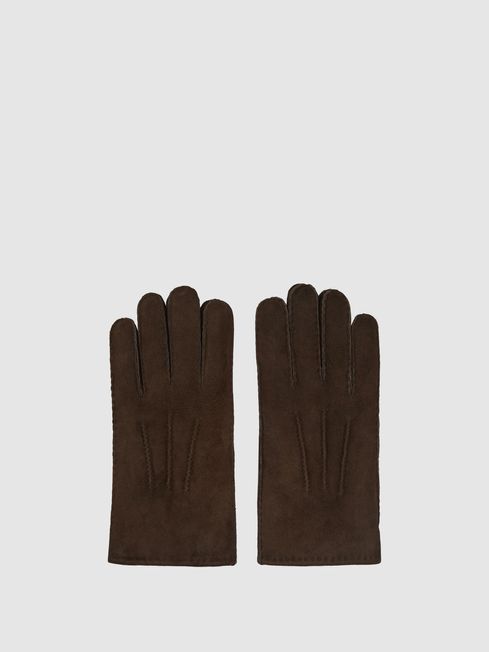 Reiss Chocolate Aragon Shearling Gloves