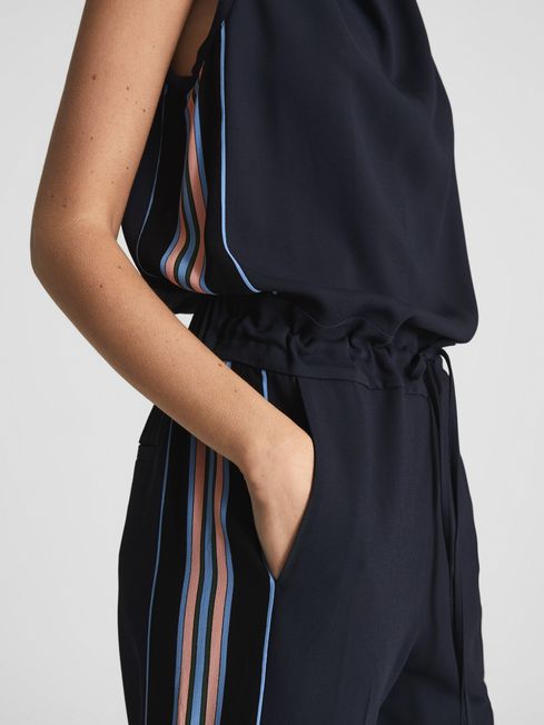 Side Stripe Jumpsuit in Navy | REISS USA