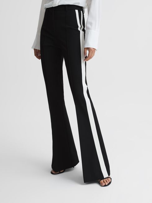Flared Side Stripe Trousers in Black