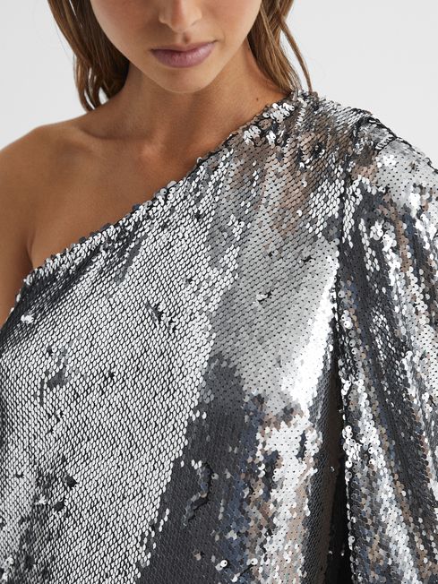 Reiss Eva Sequin Cape One Shoulder Mini Dress REISS Germany