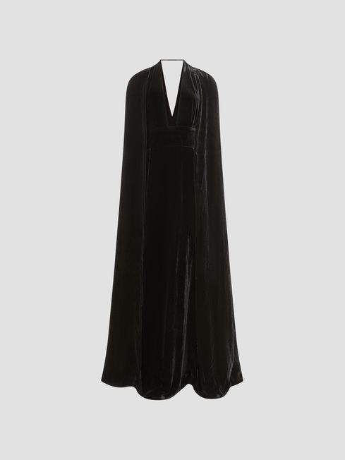 Reiss Black Gracie Velvet Maxi Dress