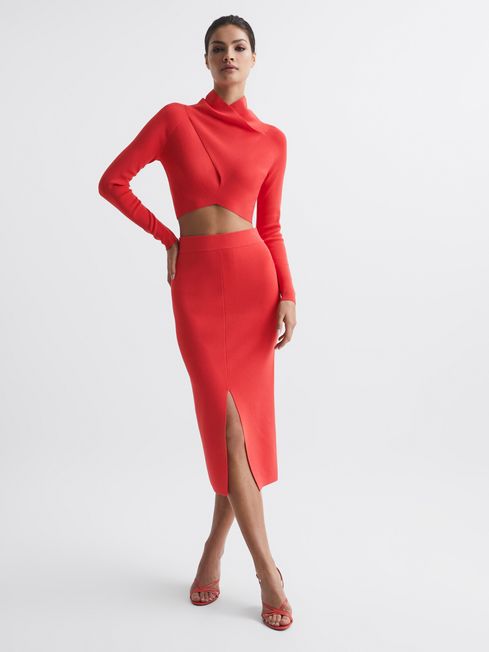 Reiss Coral Elsie High Neck Cropped Co Ord Top