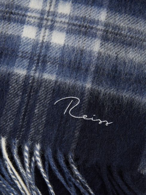 Reiss Navy Curtis Wool & Cashmere Checked Scarf