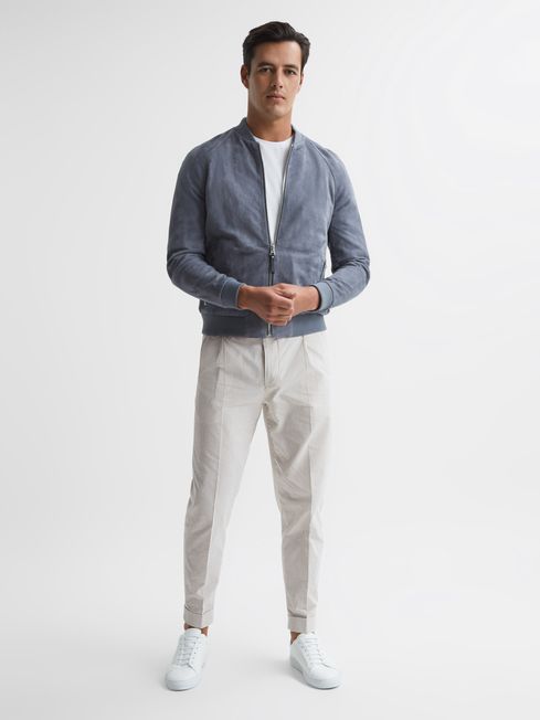 Reiss Taupe/White Stall Seersucker Relaxed Fit Trousers