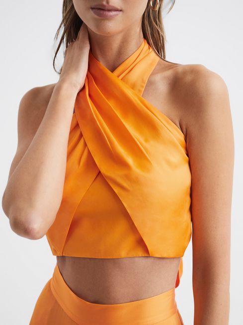 Reiss Orange Ruby Cropped Halter Occasion Top