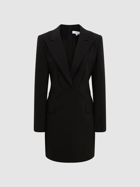 Plunge Tuxedo Mini Dress in Black