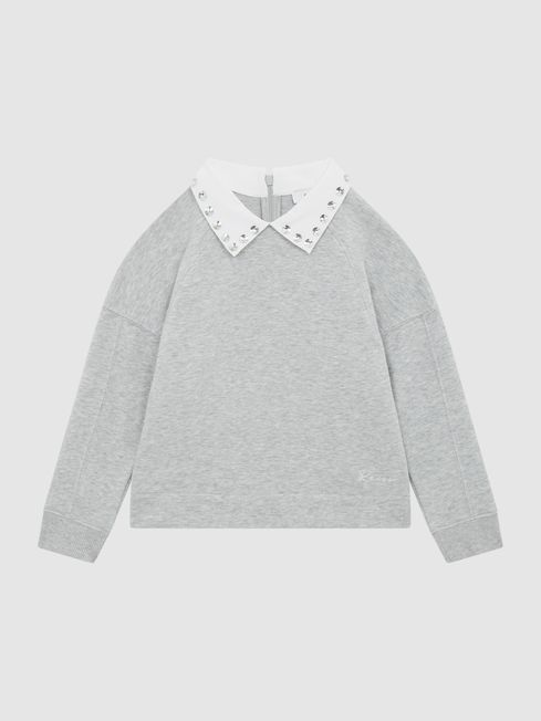 Reiss Grey Marl Lennie Senior Diamante Collar Sweater