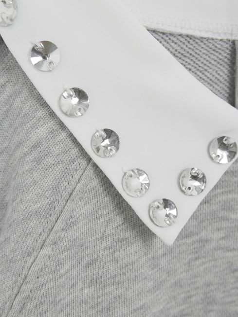 Reiss Grey Marl Lennie Senior Diamante Collar Sweater