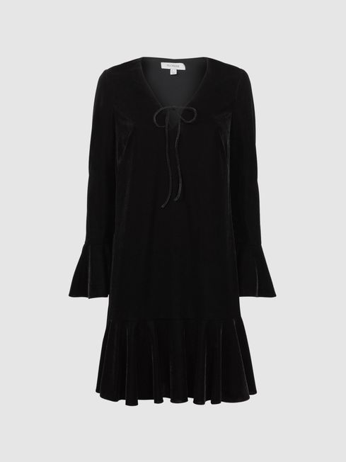 Black velvet v neck dress top