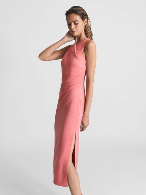 Reiss Pink Imogen Sleeveless Ruched Midi Dress