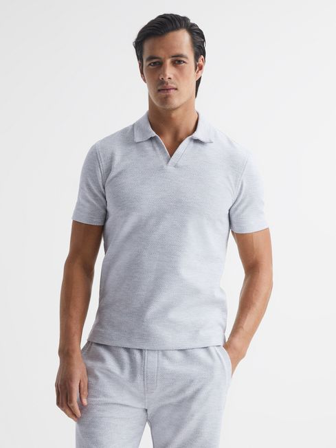 Reiss Grey Melange Thom Short Sleeve Open Collar Polo Shirt