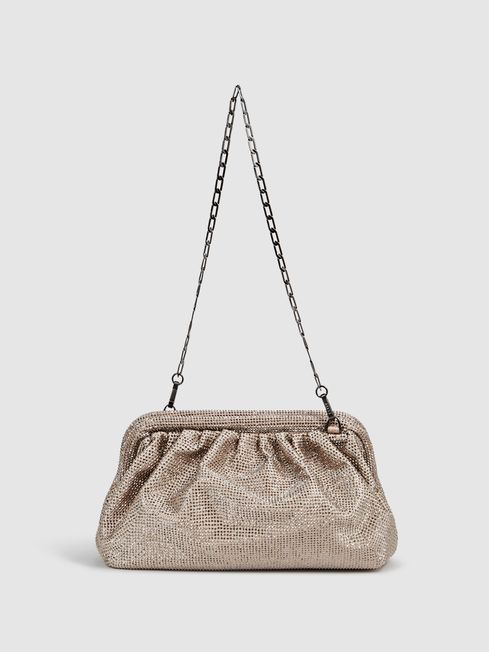 Hotfix Studded Shoulder Bag in Nude