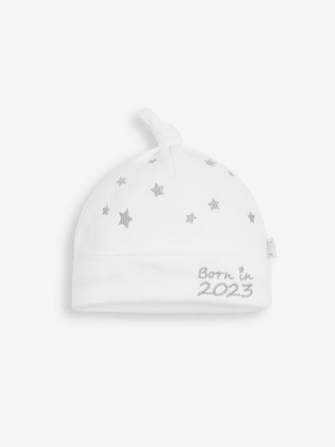 Jojo Maman Bébé White Born in 2023 Embroidered Hat