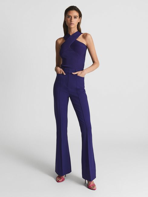 Reiss Purple Dylan Flared High Rise Trousers